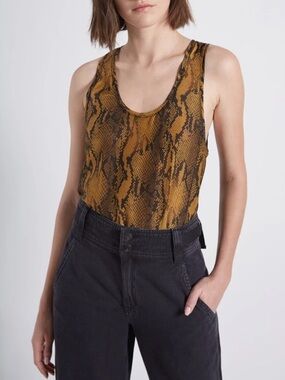 Current/Elliott Size 1 Black Gold Snake Print Silk Cotton Sheer Tank Top